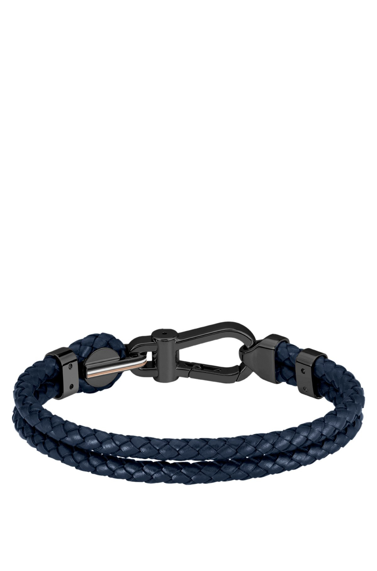 BLUE BRAIDED-LEATHER CUFF WITH BLACK CARABINER CLOSURE - 2