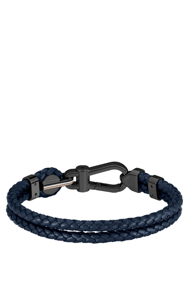 BOSS BLUE BRAIDED-LEATHER CUFF WITH BLACK CARABINER CLOSURE outlook