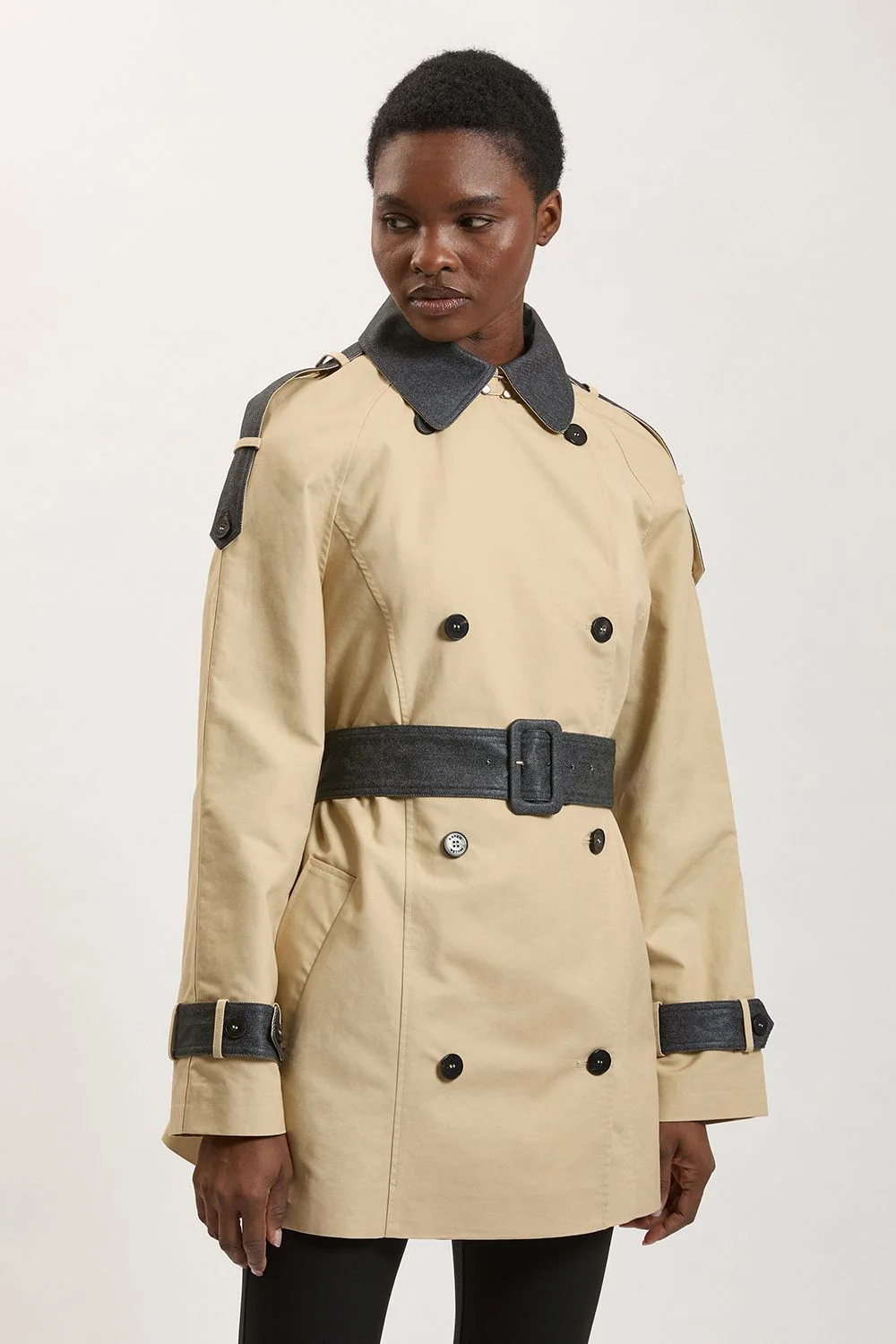 Petite Denim Mix Short Trench Coat - 1