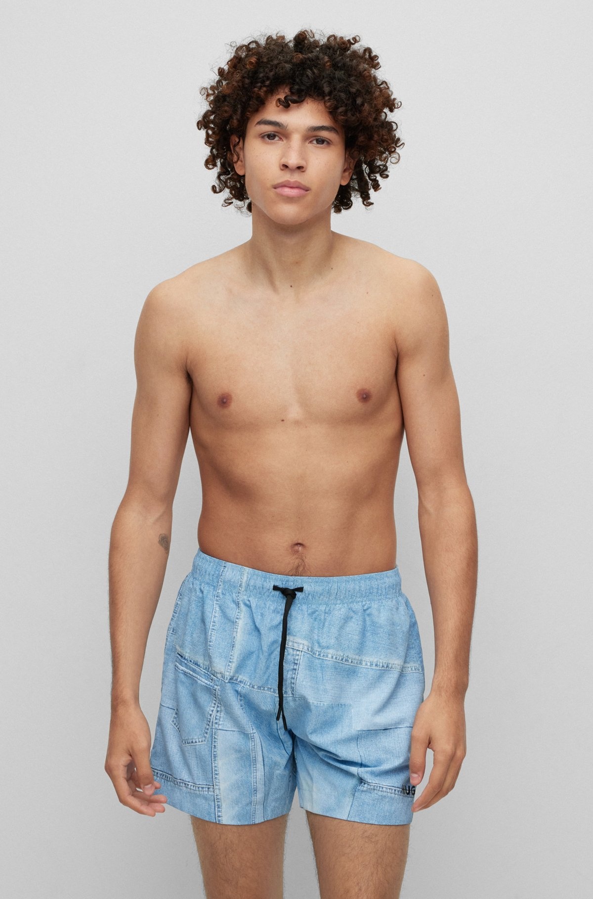 QUICK-DRY SWIM SHORTS WITH DENIM PRINT - 2