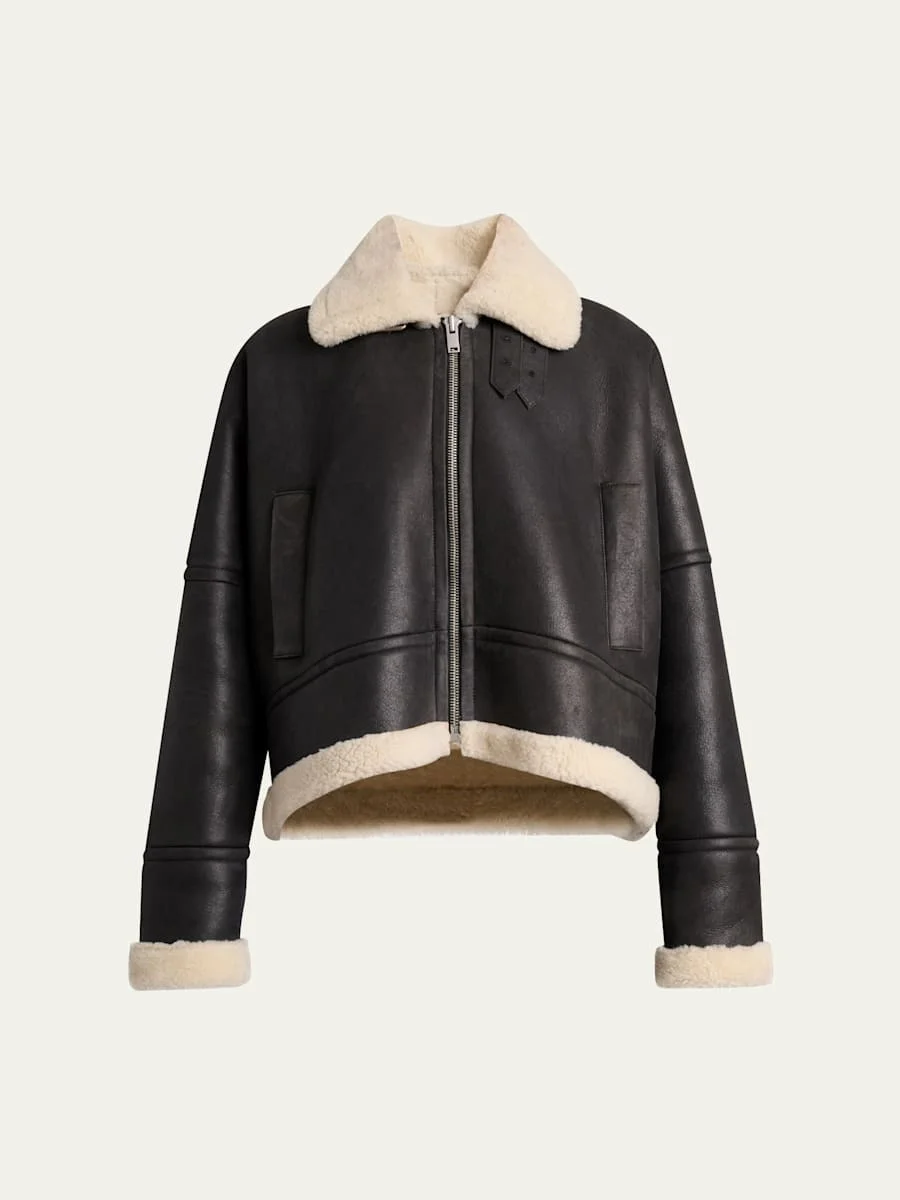 Alya Lamb Shearling Oversized Aviator Jacket - 1