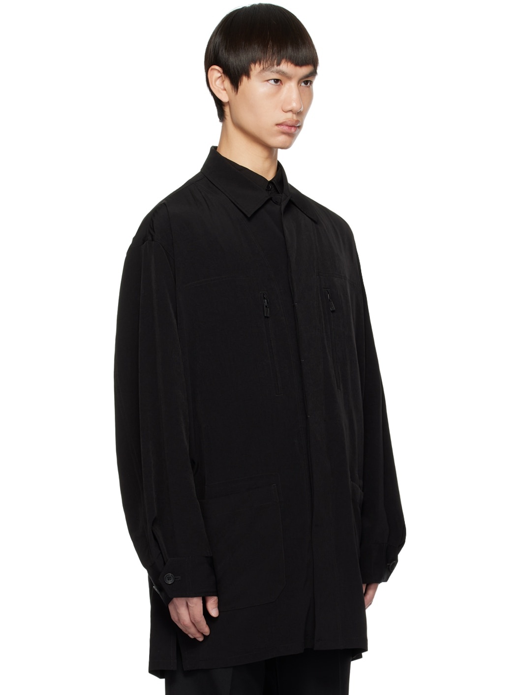 Black Spread Collar Jacket - 2