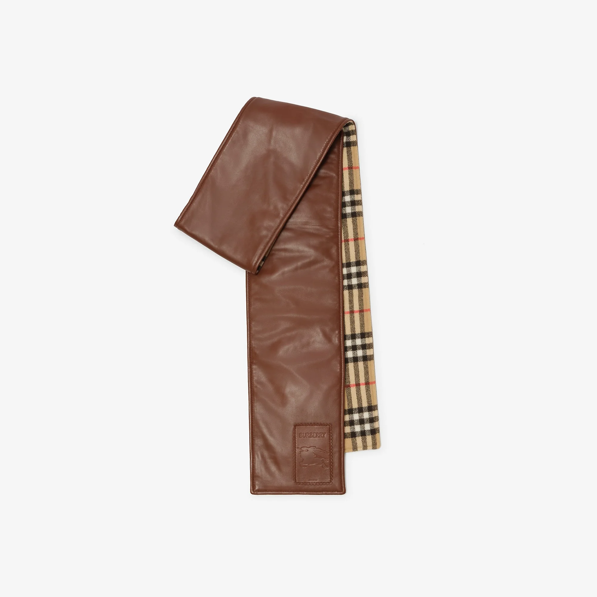 Narrow Reversible Check and Leather Scarf - 1