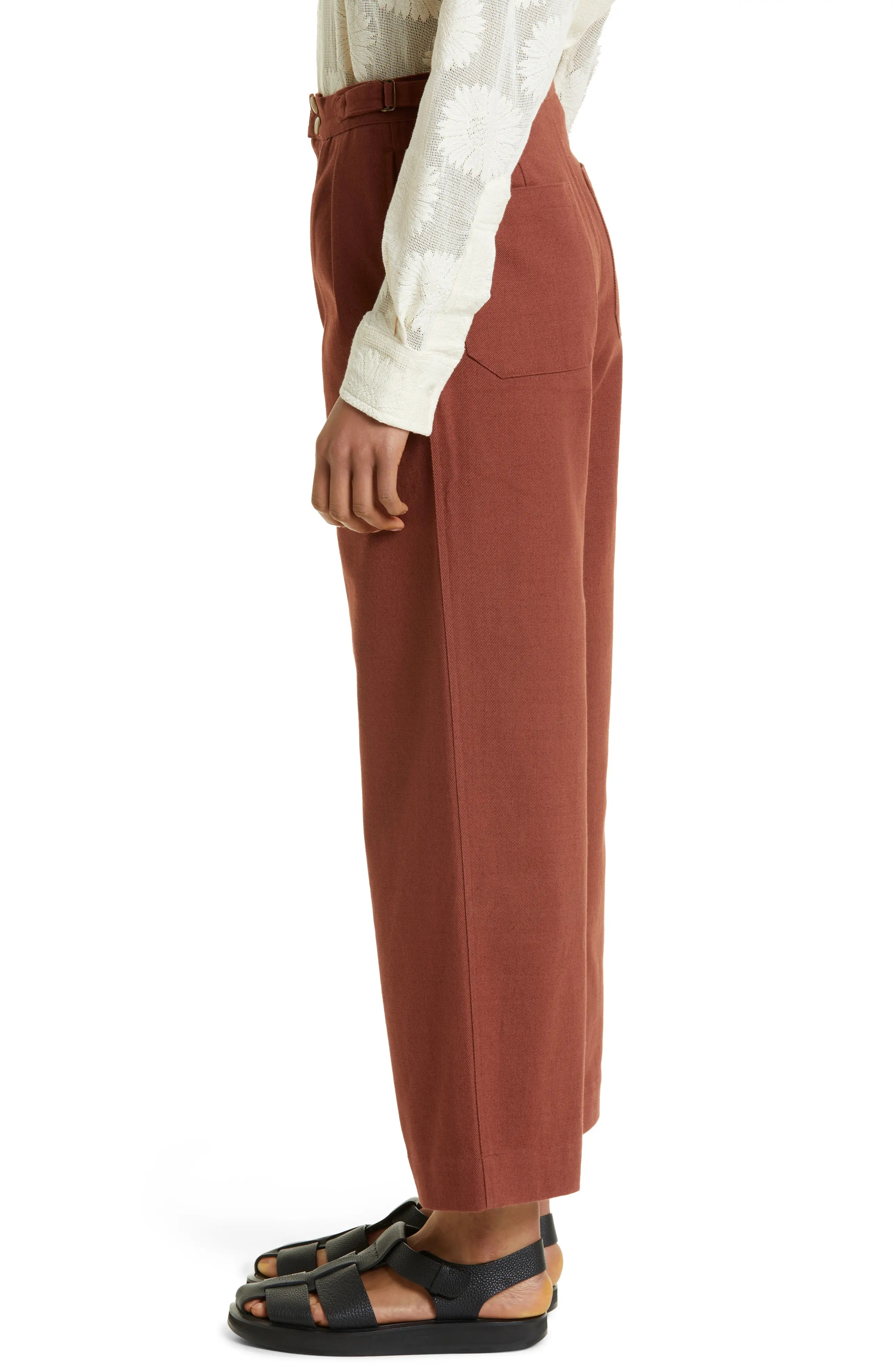 Wide Leg Cotton Twill Pants - 3