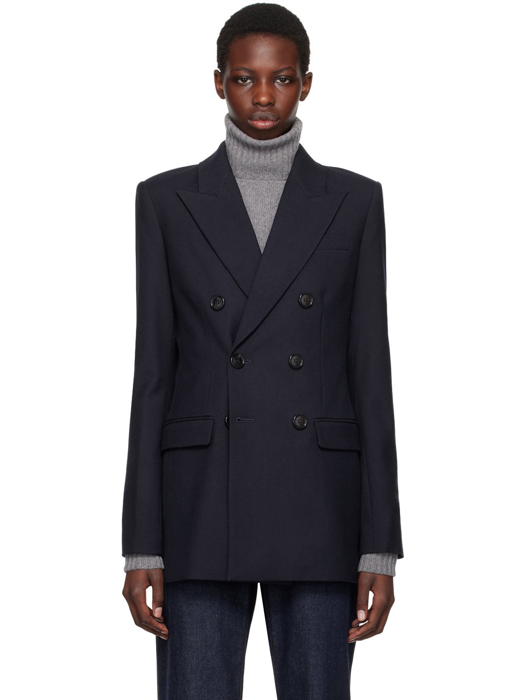 Navy Double-Breasted Blazer - 1