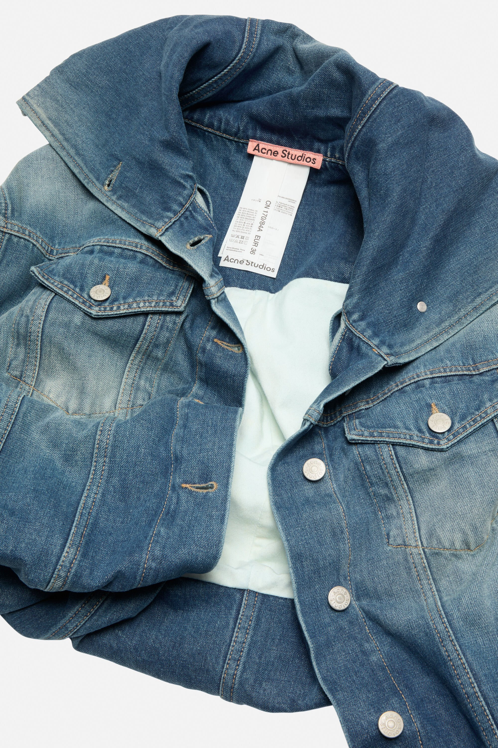 Crinkled denim jacket - Mid Blue - 5