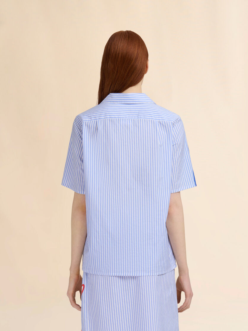 BLUE STRIPED POPLIN BOWLING SHIRT - 3