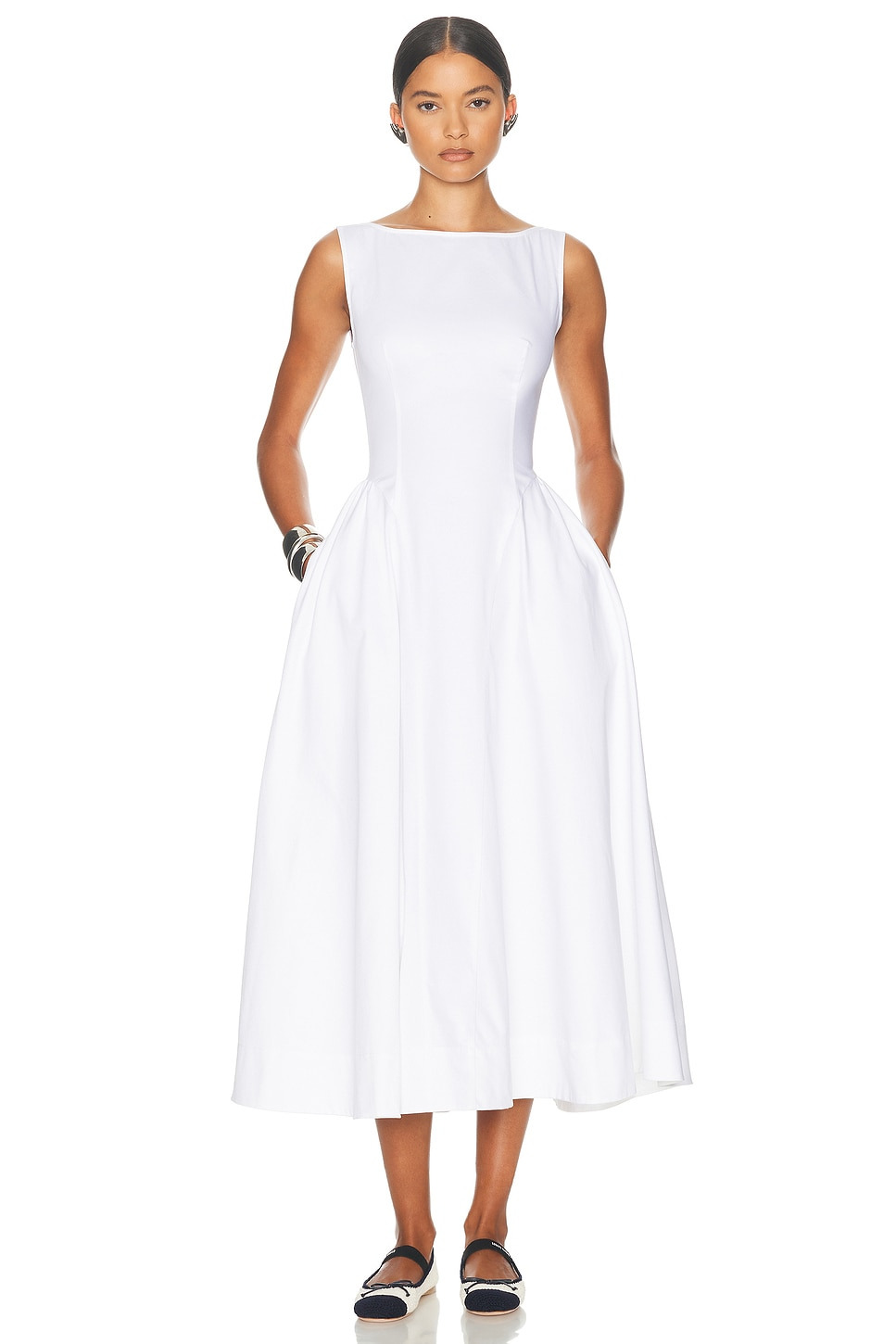 Stretch Cotton Sateen Midi Dress - 1