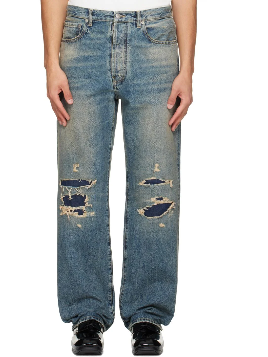 Blue Distressed Denim Jeans - 1