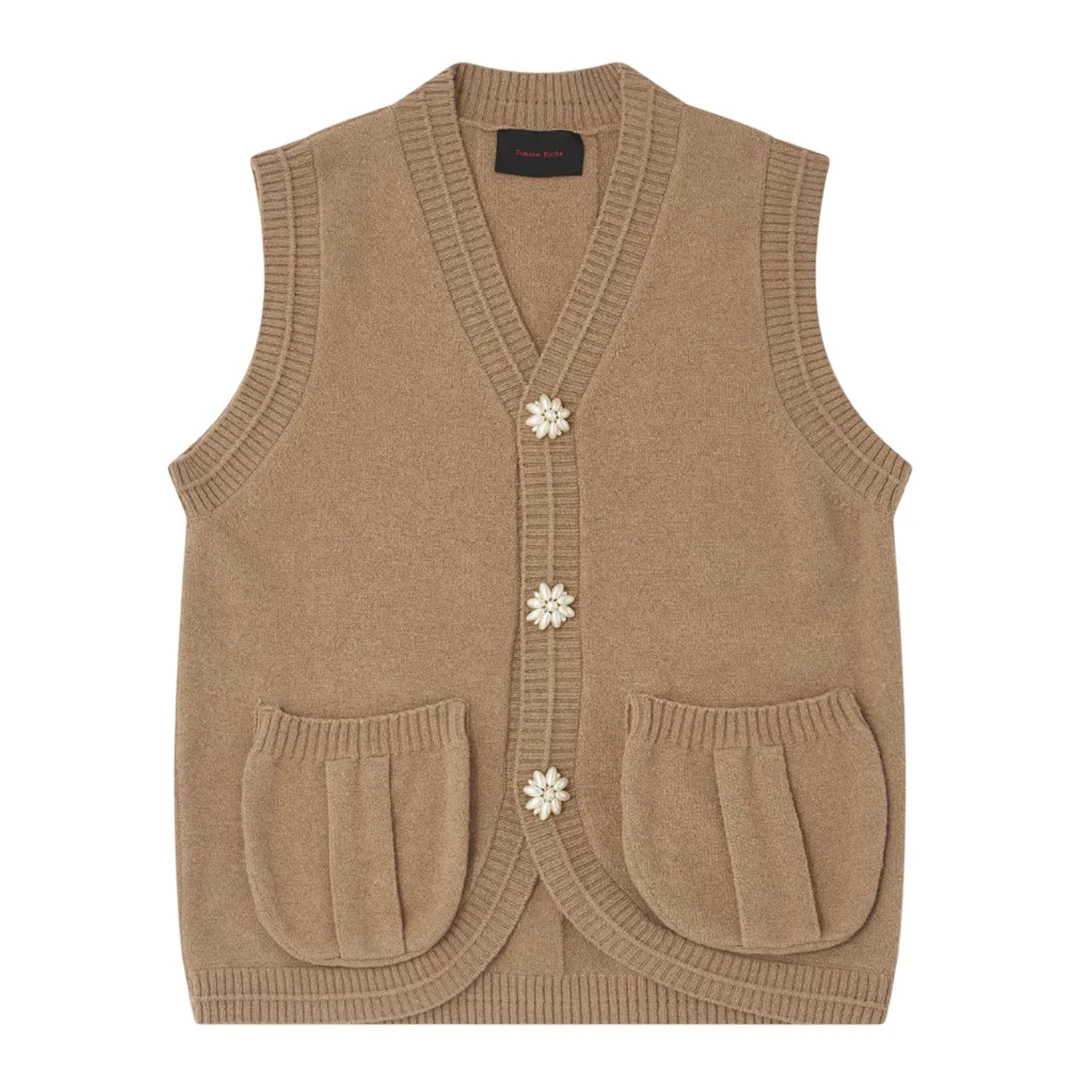 Pearl Button Knit Vest Merino Wool - 1