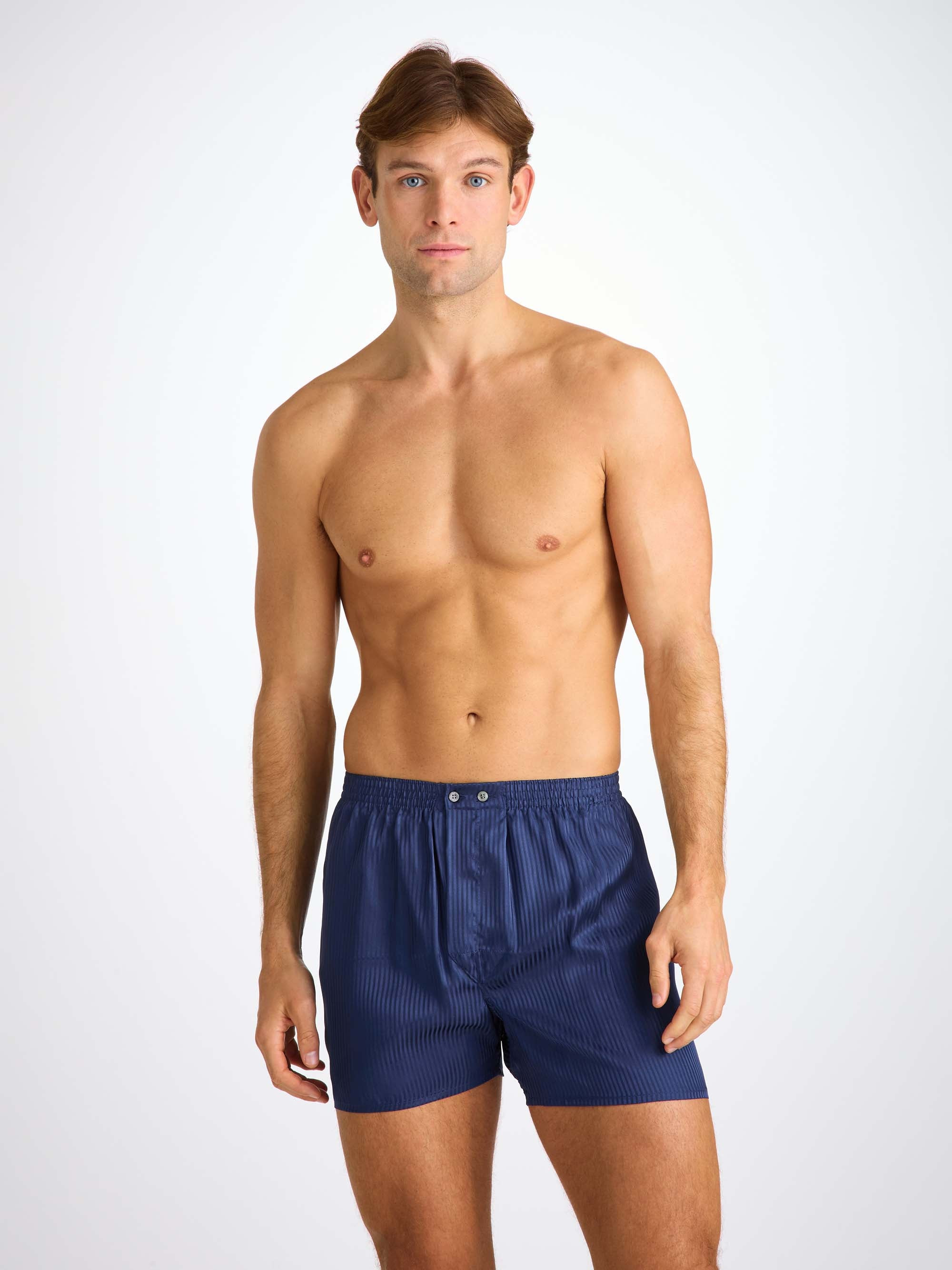 Men's Classic Fit Boxers Woburn Silk Satin Navy - 6