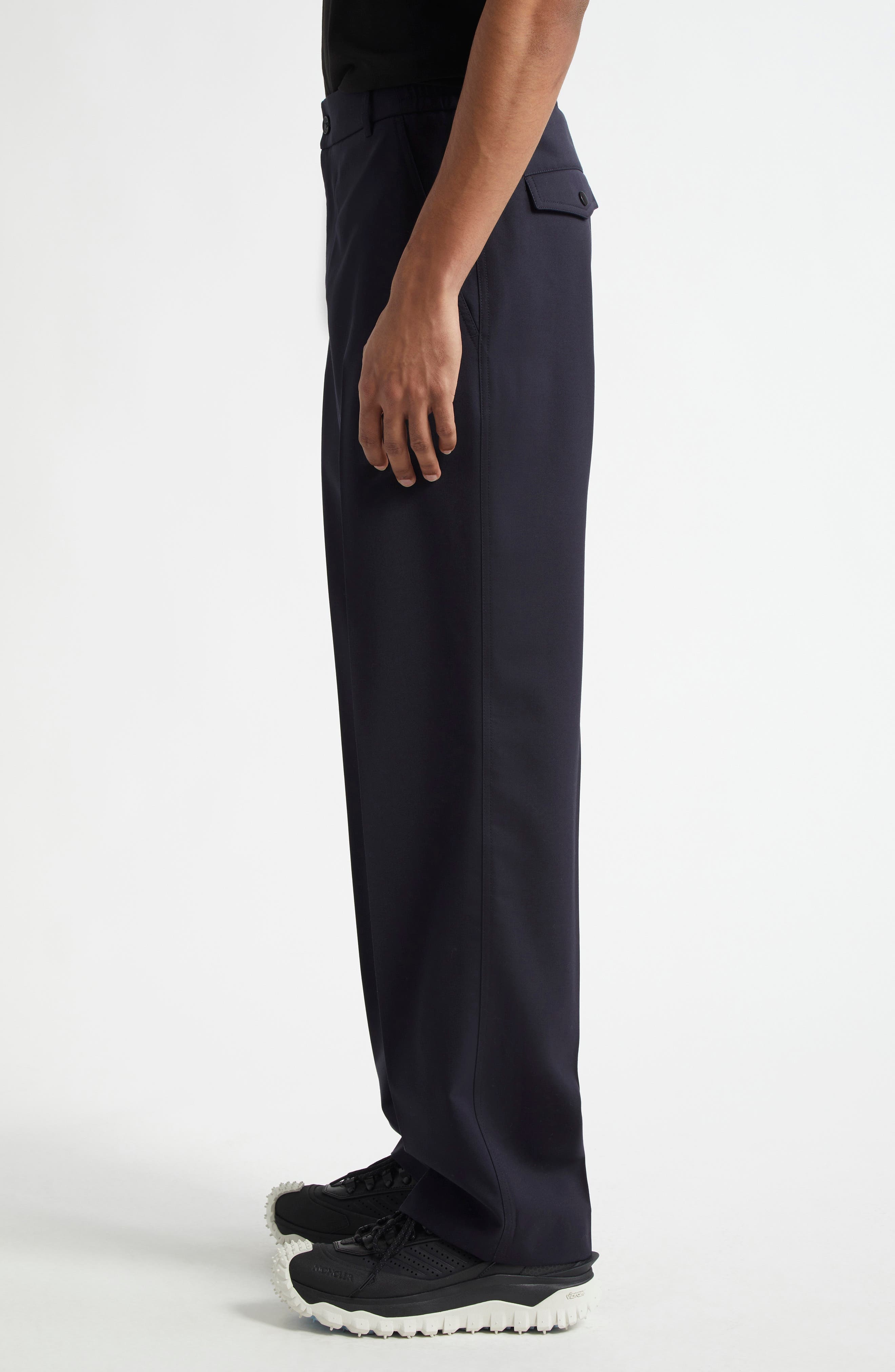 Moncler Wool Blend Gabardine Pants in Deep Indigo at Nordstrom - 4