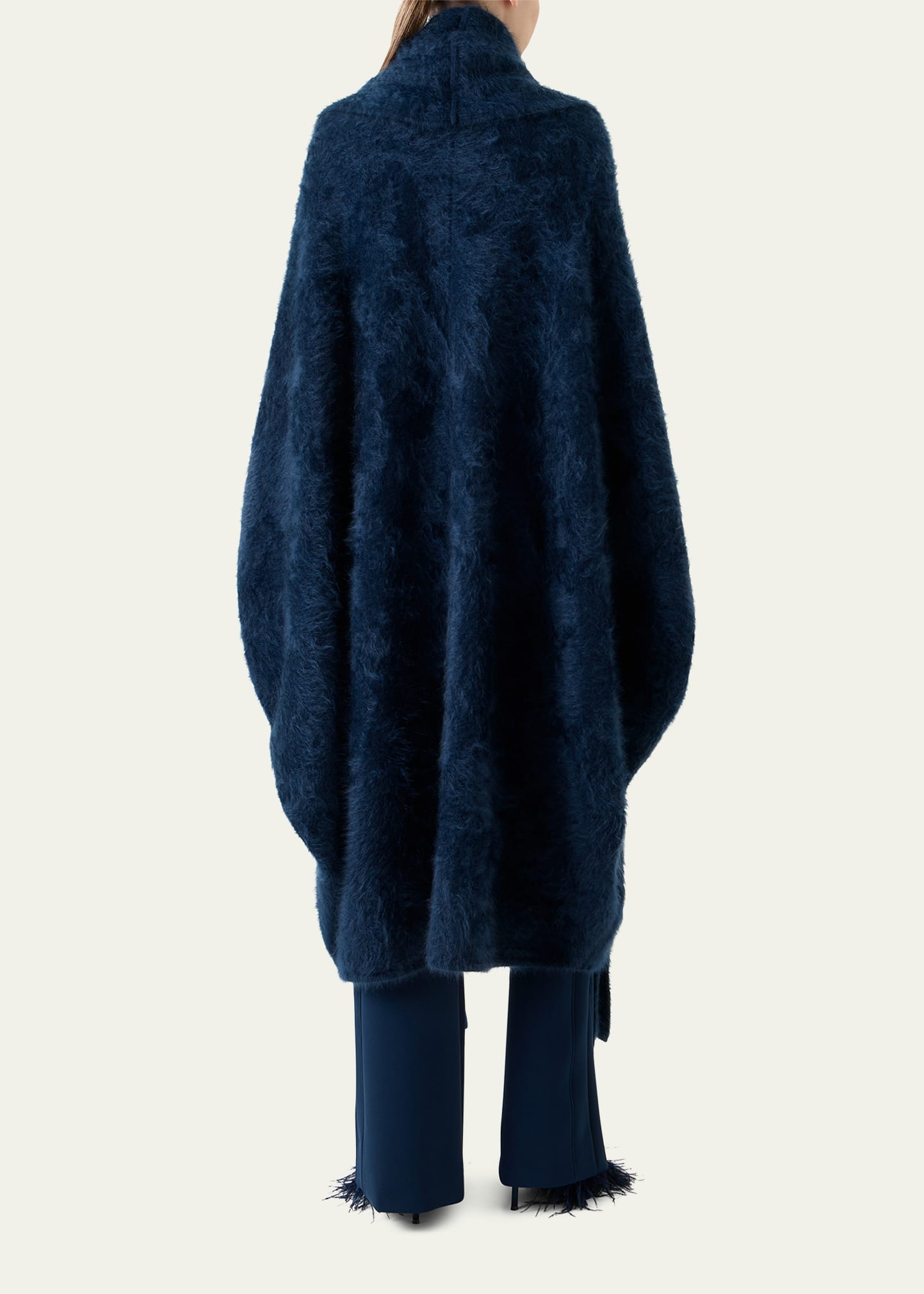 Brushed Cashmere Hooded Long Cape Coat - 3
