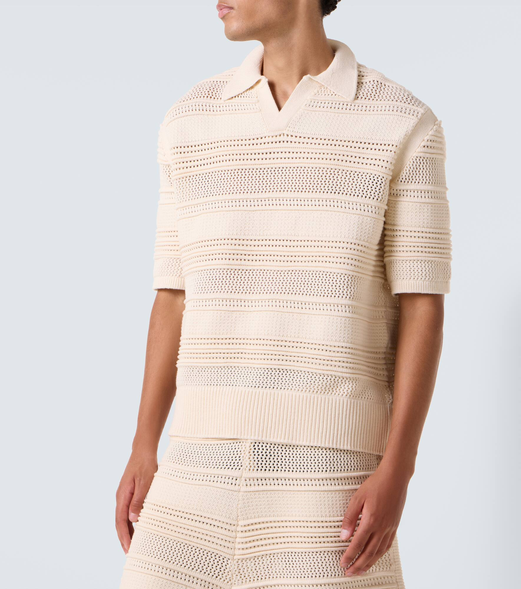 Crochet cotton-blend polo shirt - 3
