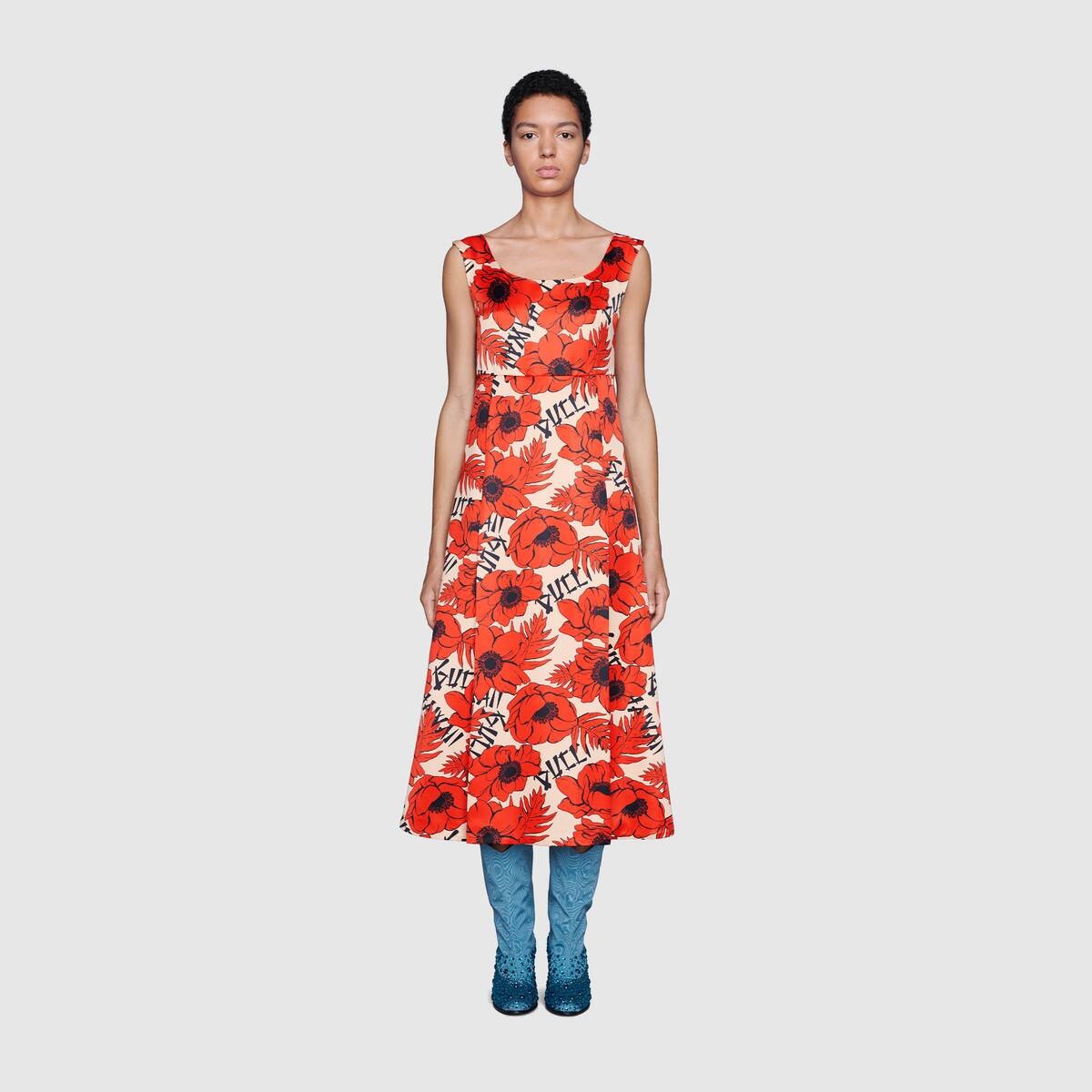 Poppies print silk sleeveless dress - 3