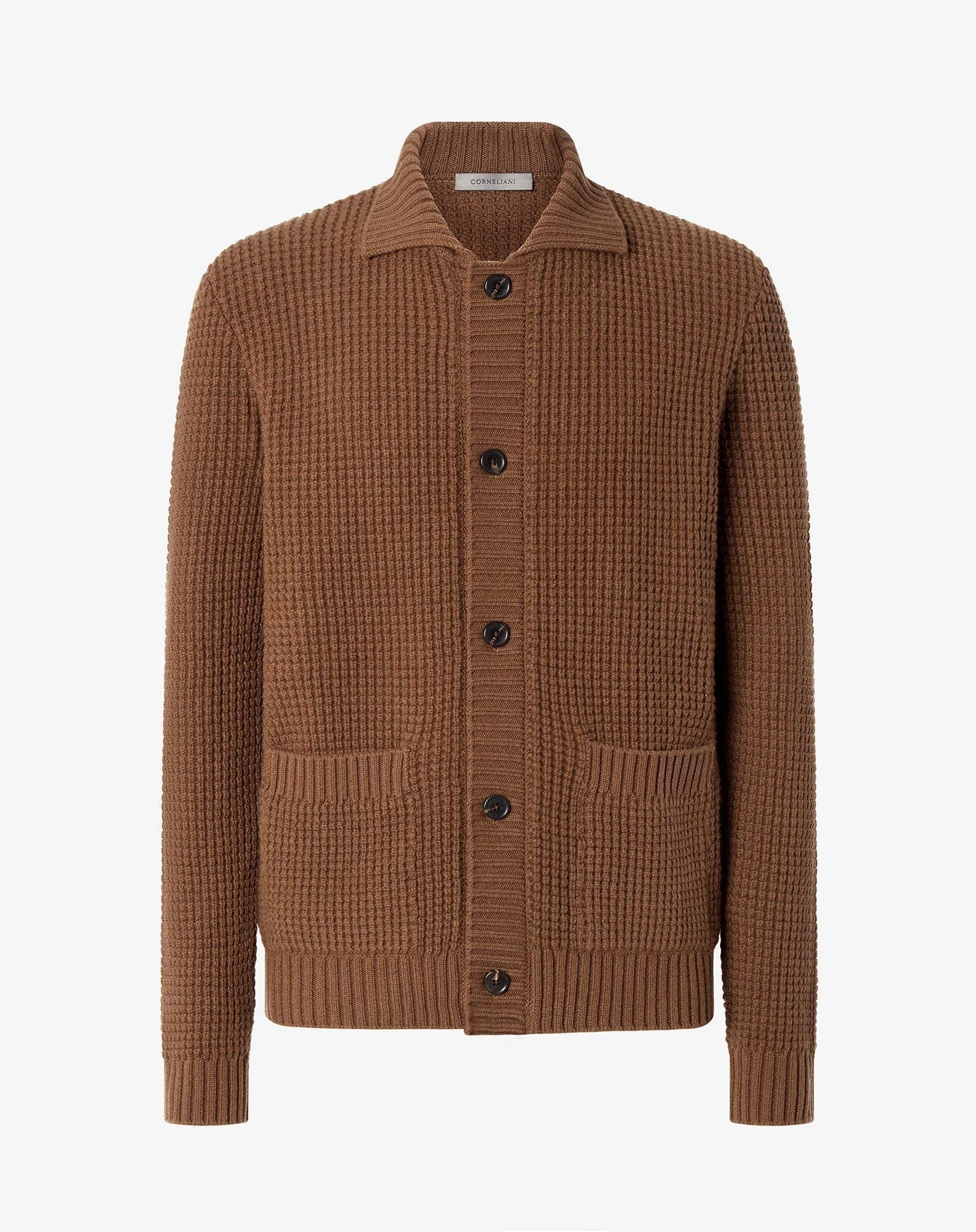 Tobacco brown wool and cashmere knitted jacket - 1