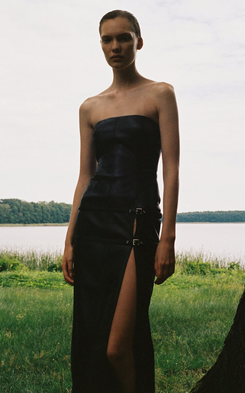 AYA MUSE Saima Buckled Faux Leather Bustier Maxi Dress black outlook