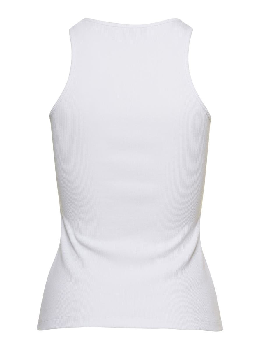 BLUMARINE WHITE RIBBED TANK TOP WITH RHINESTONE LOGO IN COTTON WOMAN - 2