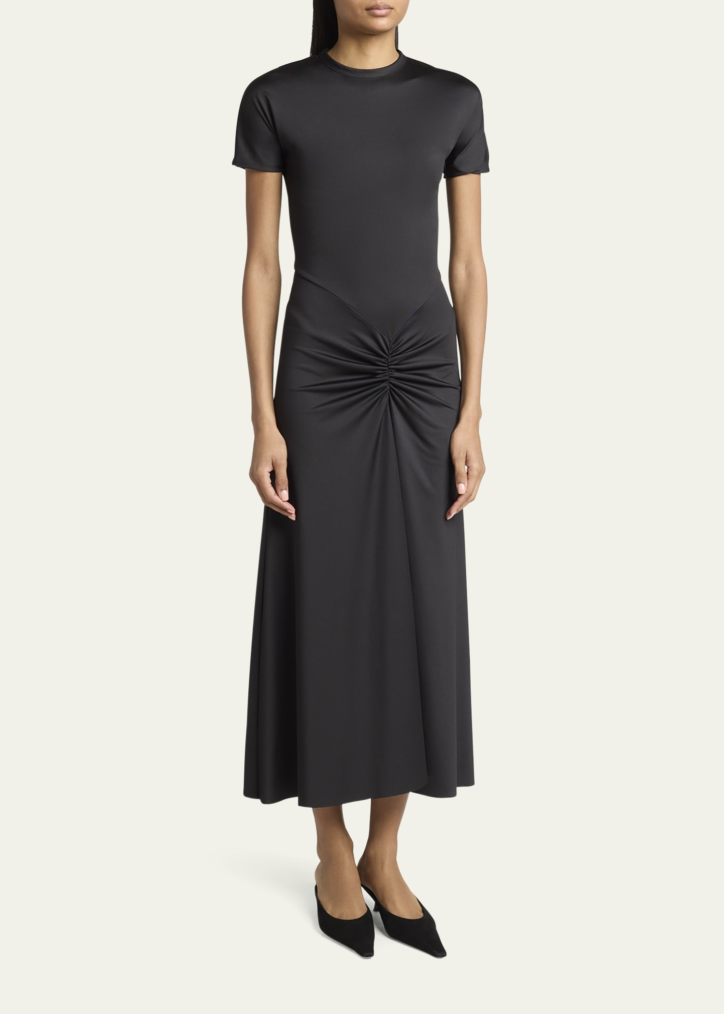 Gathered Drop-Waist Midi T-Shirt Dress - 4