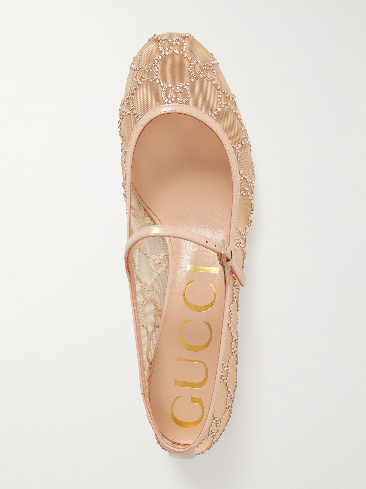 Charline patent leather-trimmed crystal-embellished mesh Mary Jane pumps Cream - 5