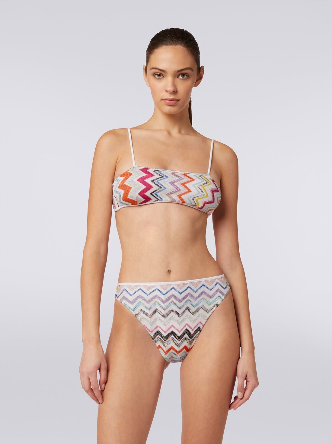 Viscose zigzag bikini with lurex and high-waisted briefs - 2