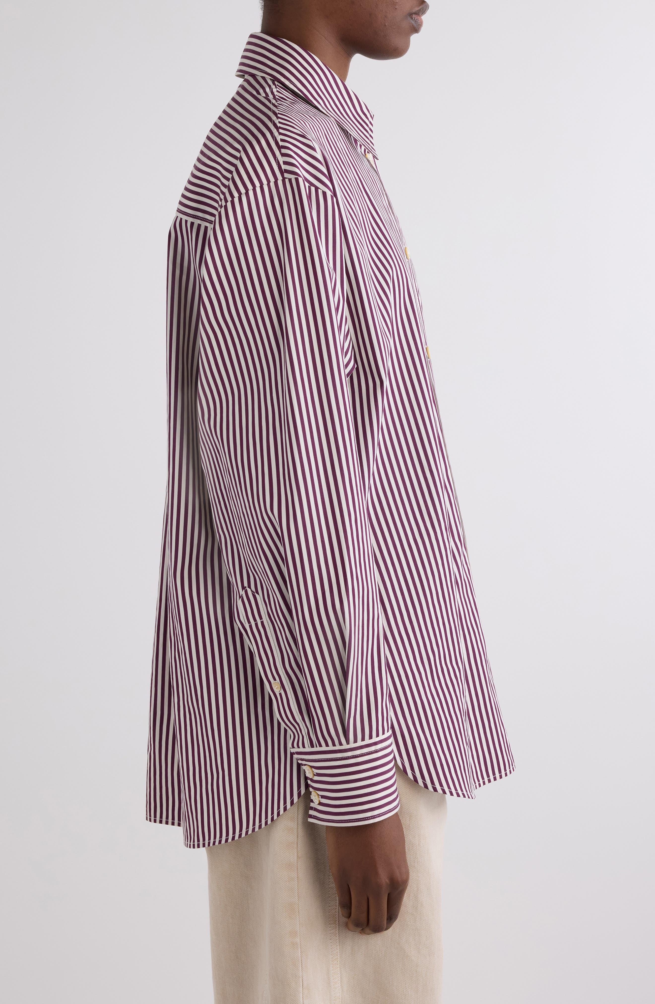 Isabel Marant Fabriza Stripe Cotton Poplin Button-Up Shirt in Ecru/Burgundy at Nordstrom - 4