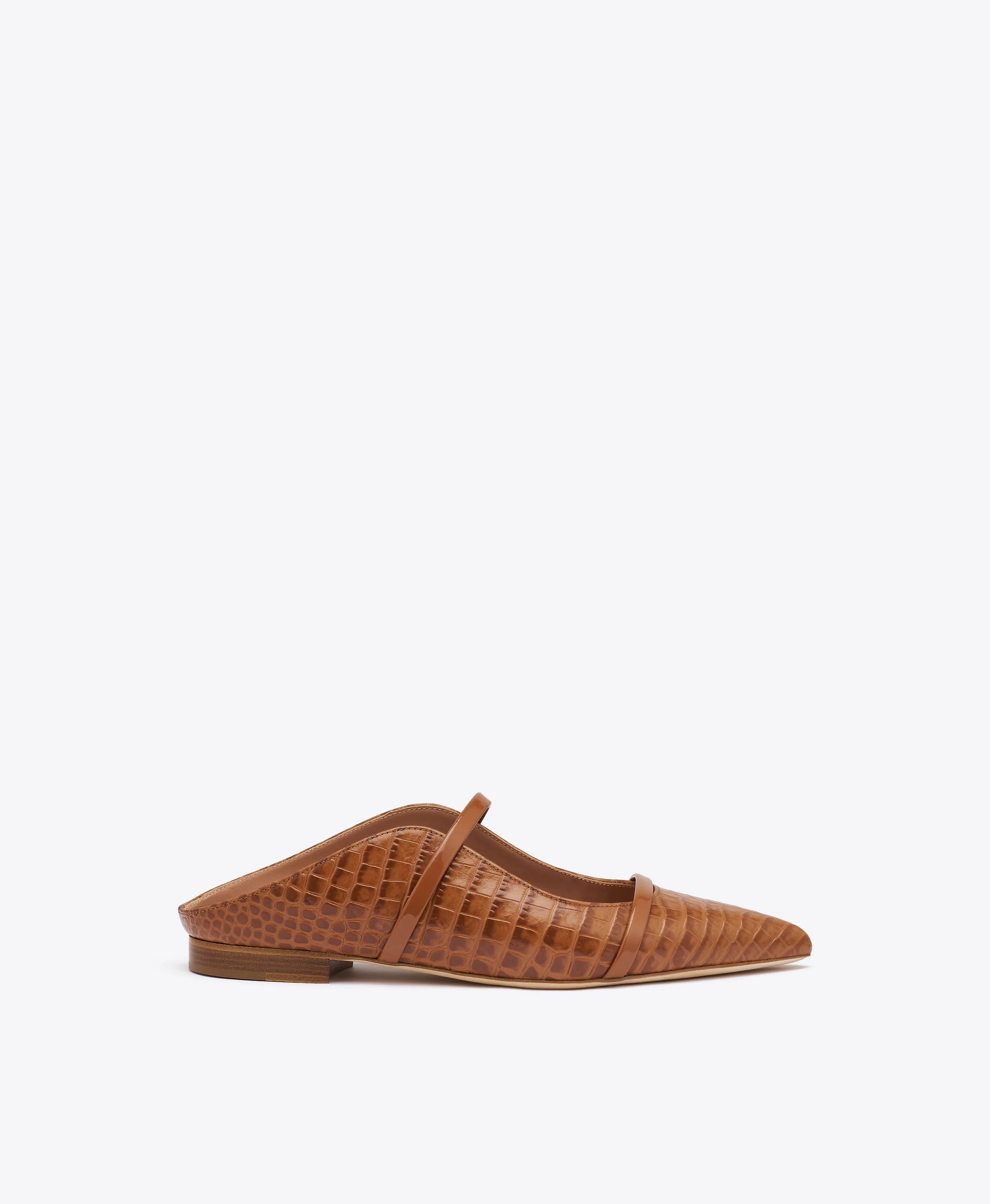 Maureen Caramel Brown Croc-Embossed Leather Flat Mules - 1