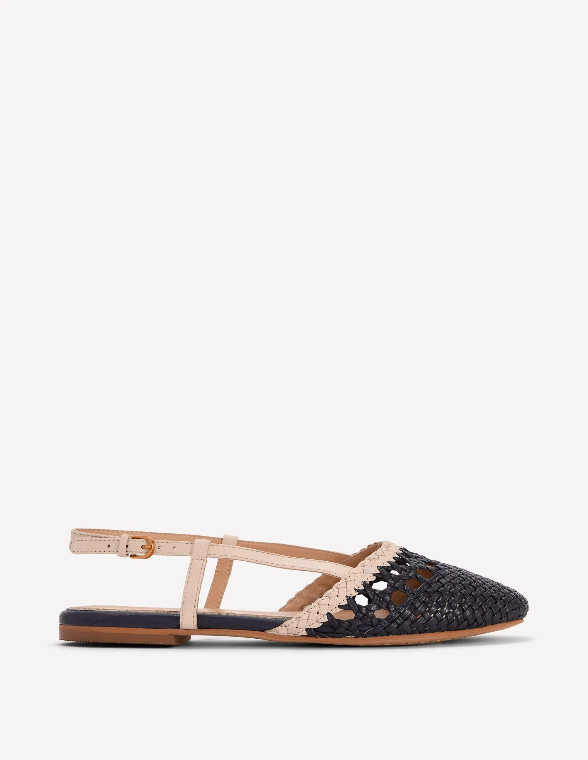Woven Slingback Flats-Navy/Ivory - 1