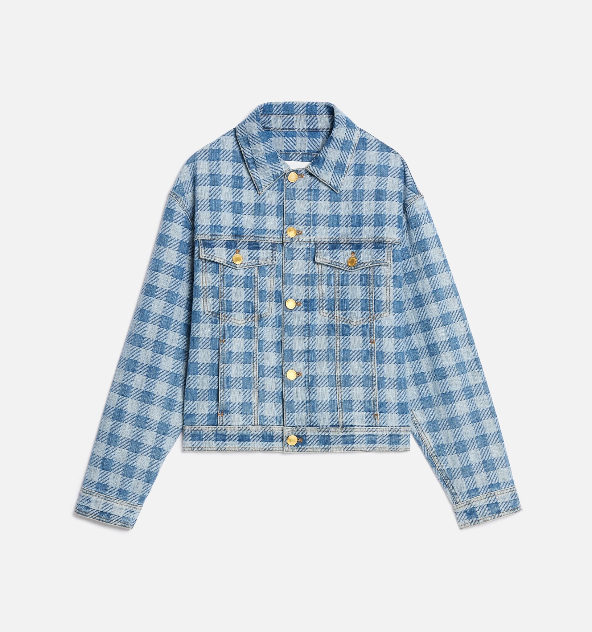 Gingham Boxy Fit Denim Jacket - 5