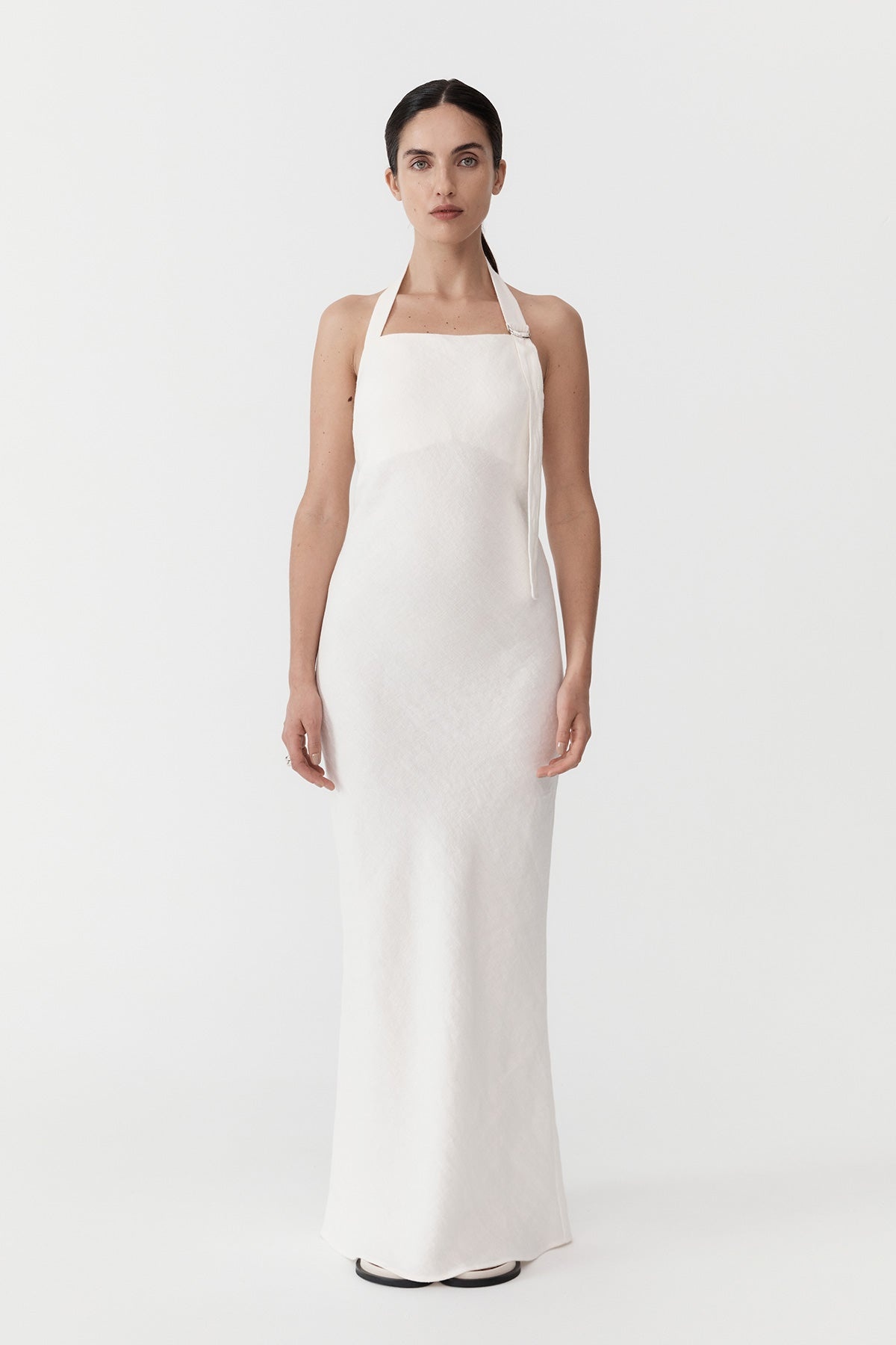 Linen Bias Maxi Dress - Ivory - 2