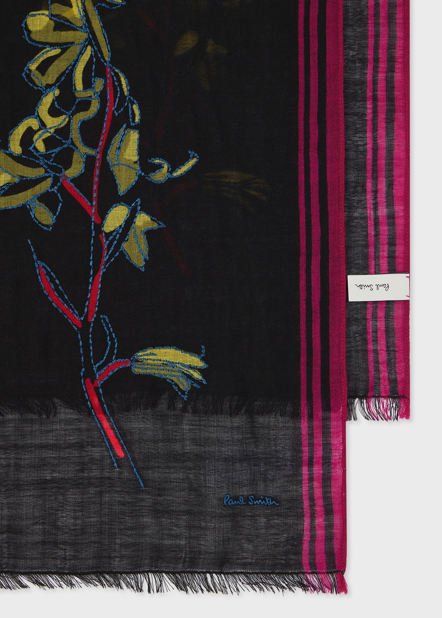 Women's Black 'Ruth Floral' Embroidered Scarf - 2