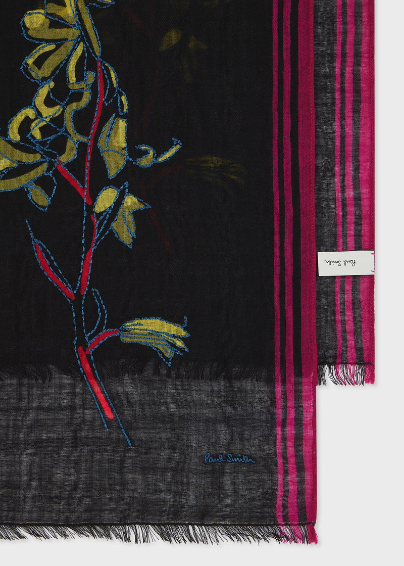 Paul Smith Women's Black 'Ruth Floral' Embroidered Scarf outlook