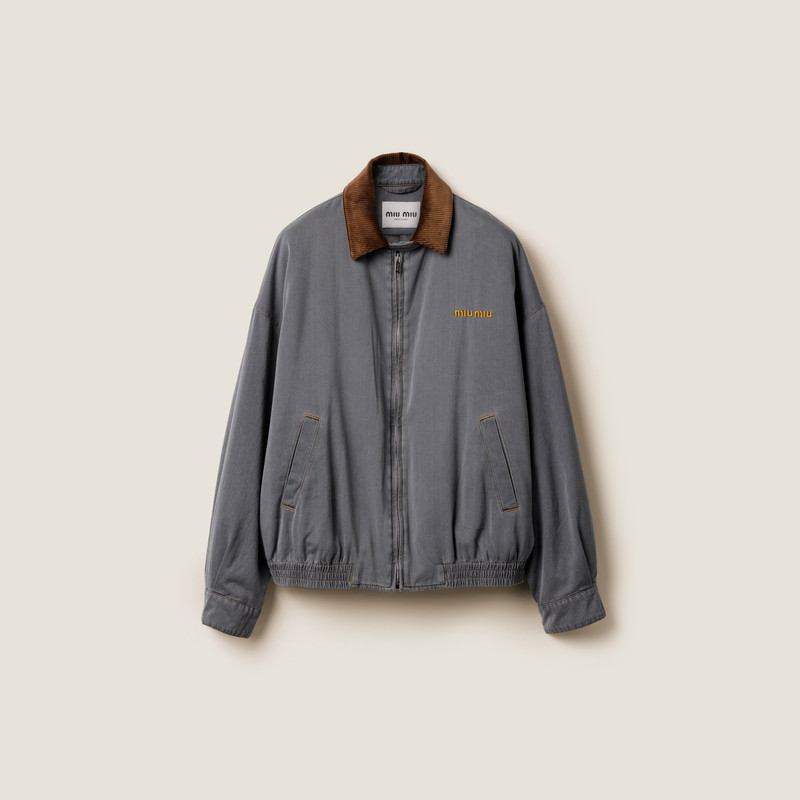 Chambray jacket with velvet collar 1