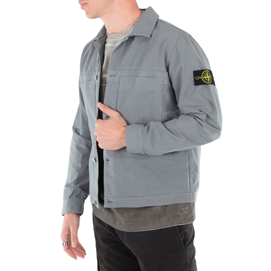 Stone Island Men's Grey Green Cotton Ripstop Shirt - 2