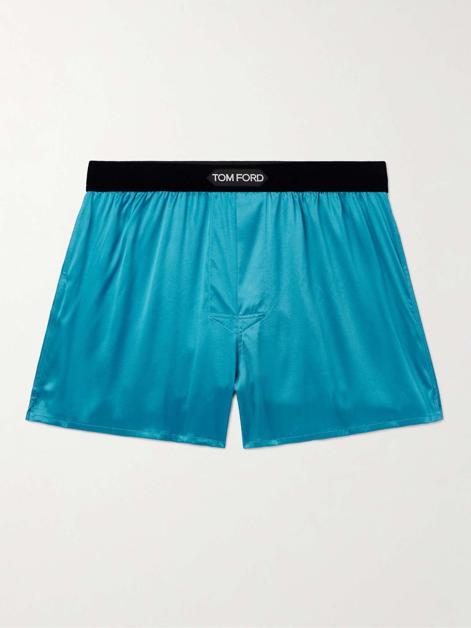 Velvet-Trimmed Stretch-Silk Satin Boxer Shorts - 1