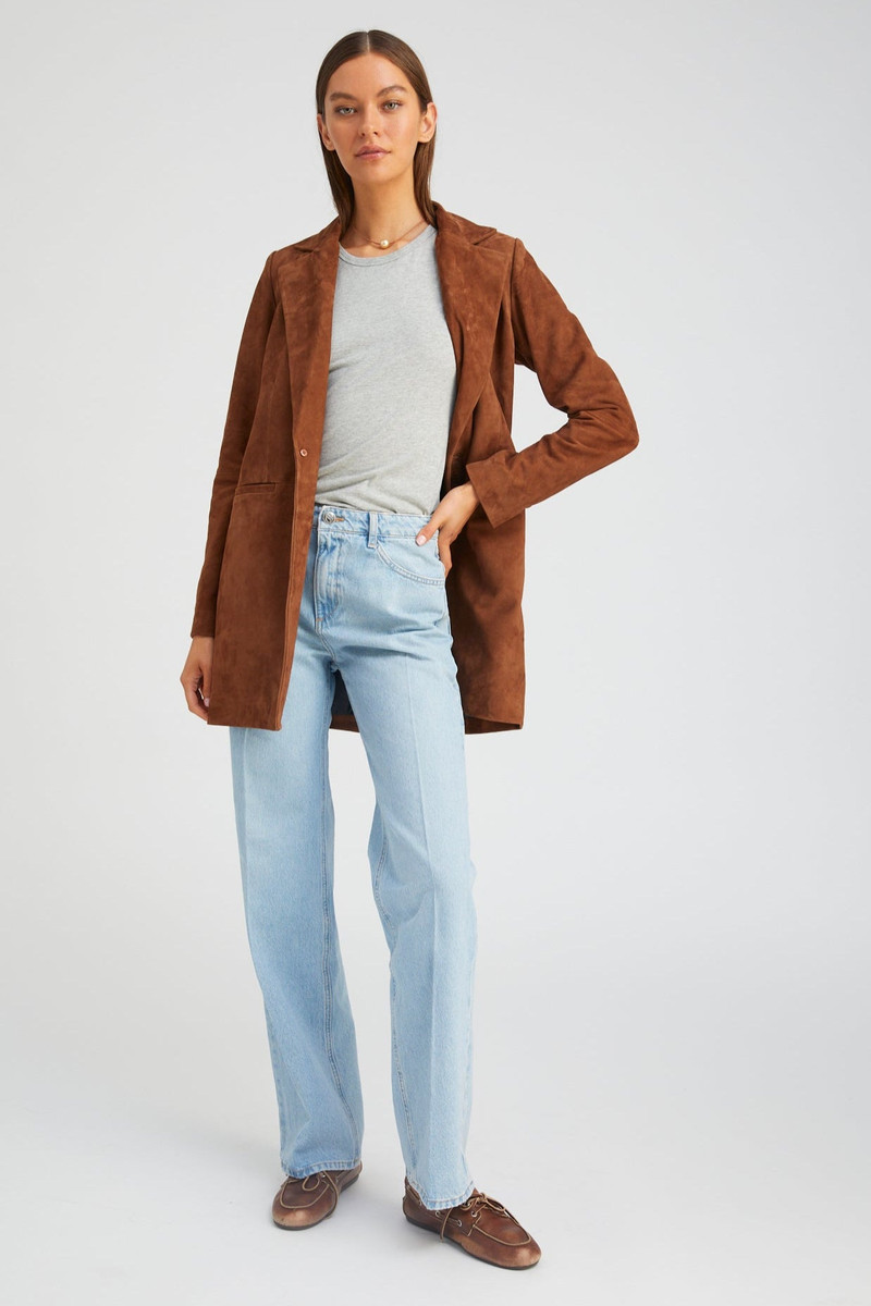 SPRWMN DARK COGNAC SUEDE LONG BLAZER outlook