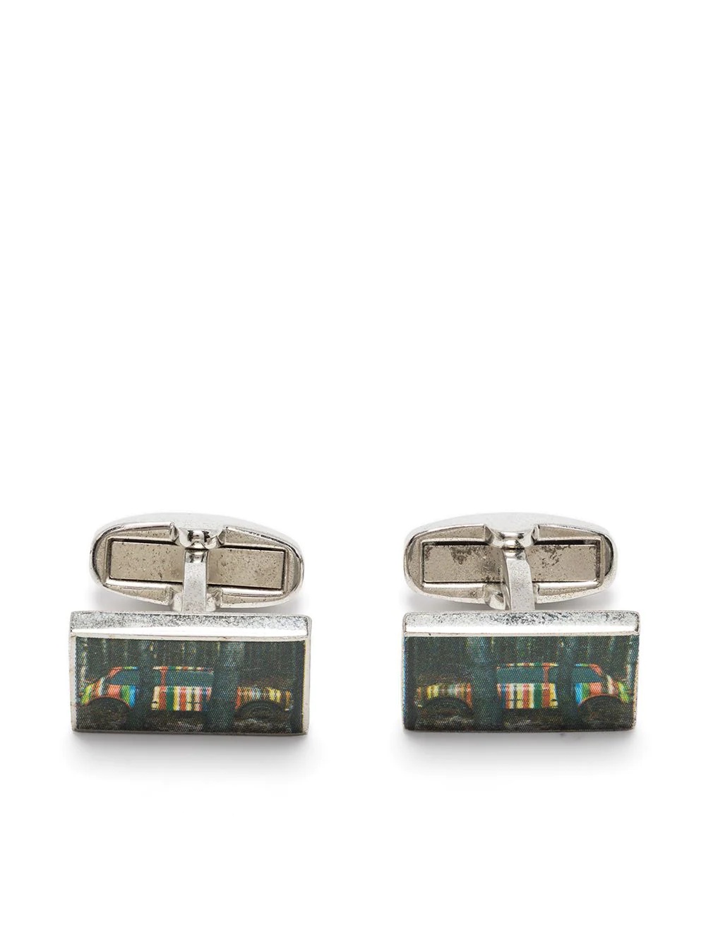 graphic-print silver-plated cufflinks - 1