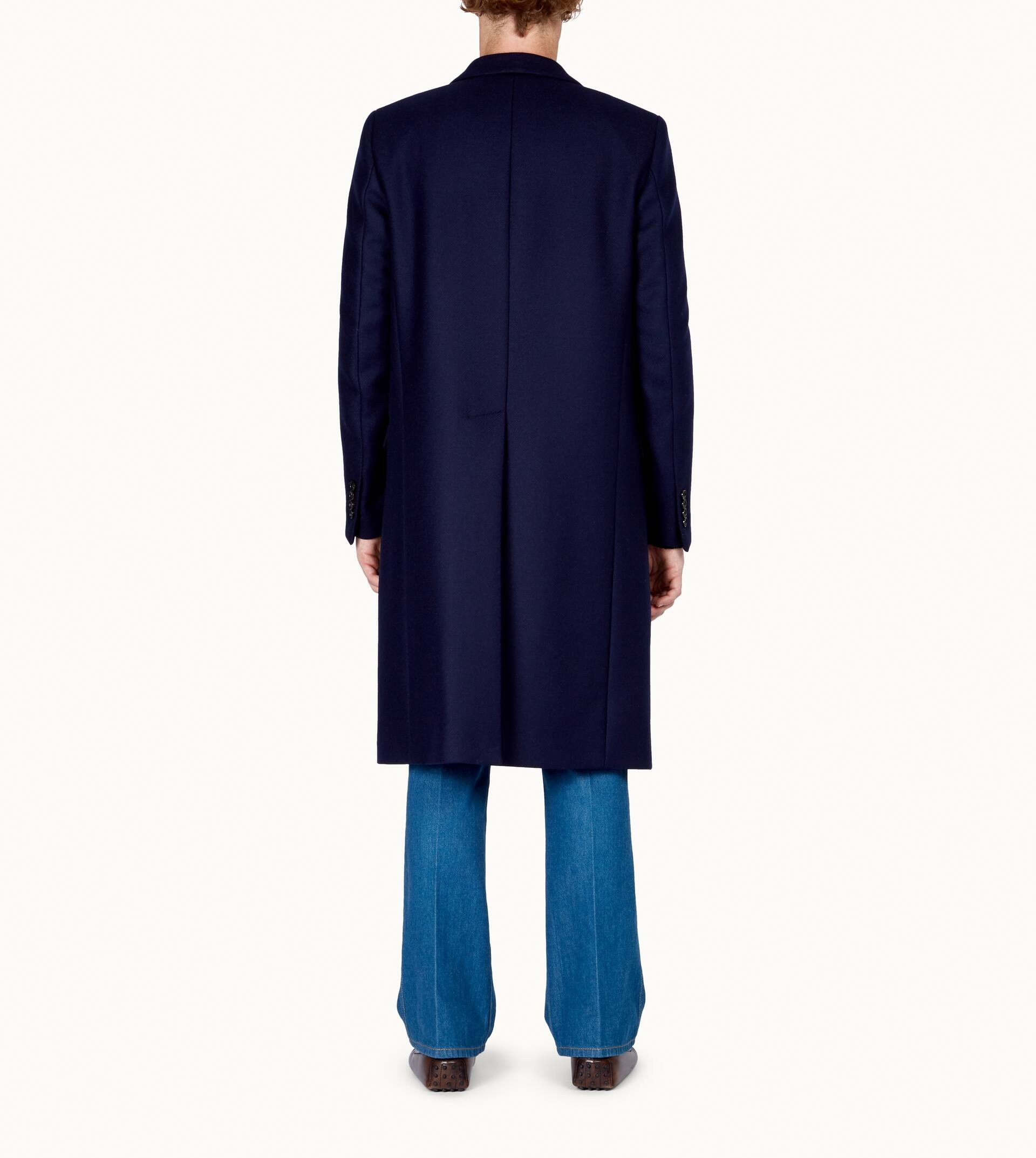DOUBLE BREASTED COAT IN MIXED WOOL - BLUE - 3