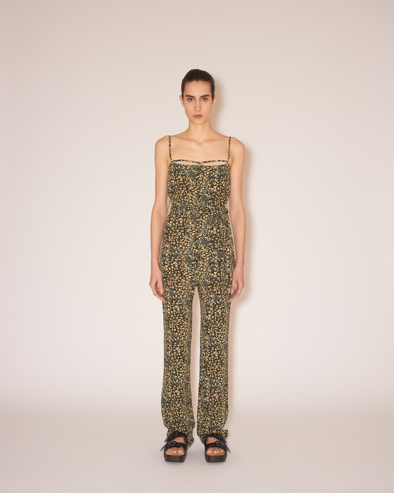 CADO - Crepe melange tie-waist jumpsuit - Tiny Leopard - 2