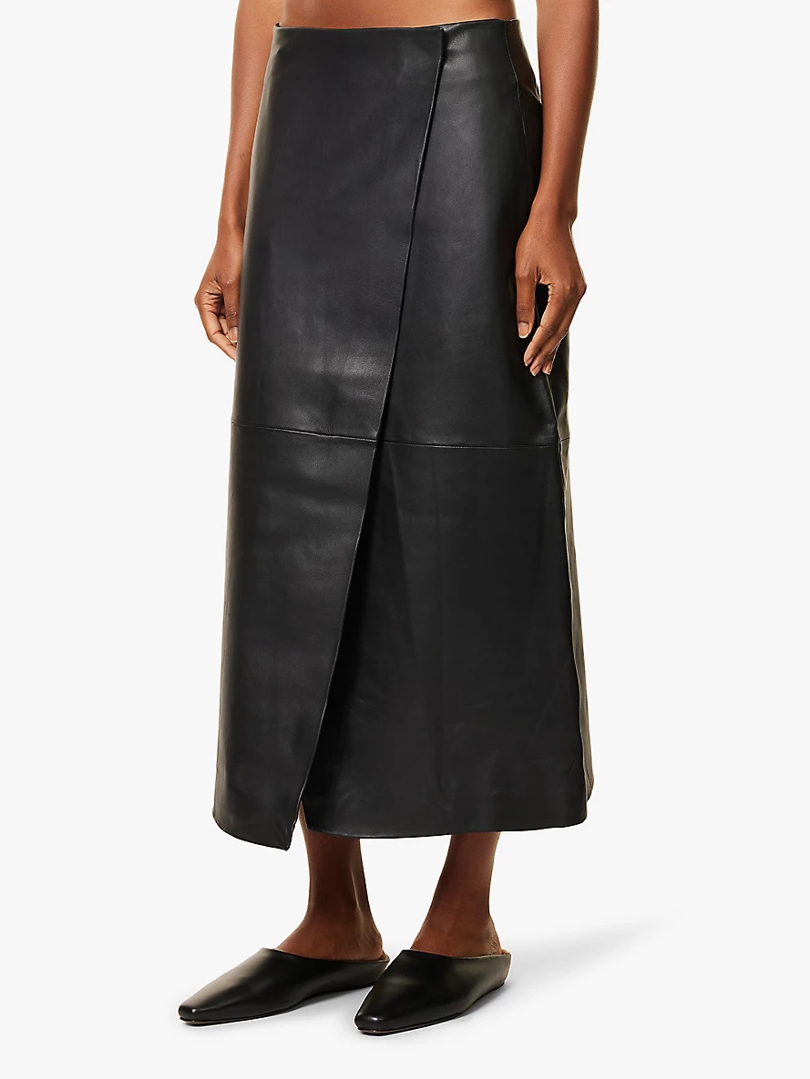 Hedi wrap-around leather midi skirt - 3