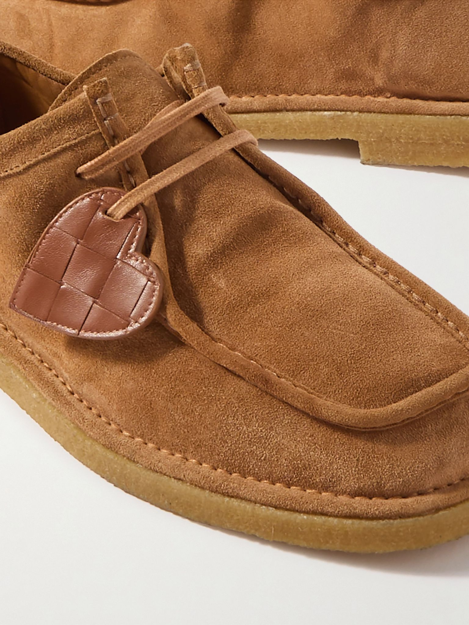Daddy Intrecciato Leather-Trimmed Suede Boat Shoes Camel - 5