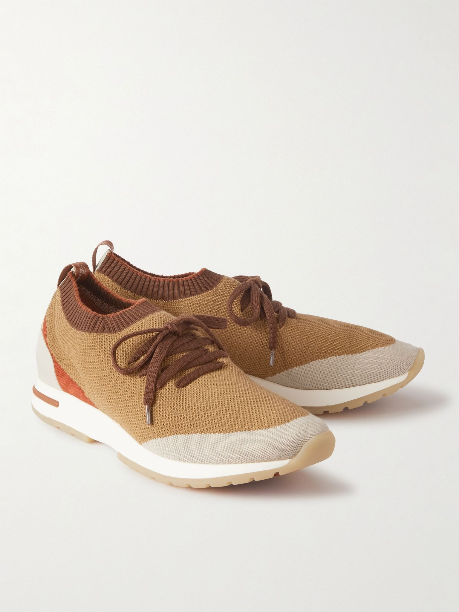 360 Flexy Walk Leather-Trimmed Knitted Wish Silk Sneakers Light brown - 4