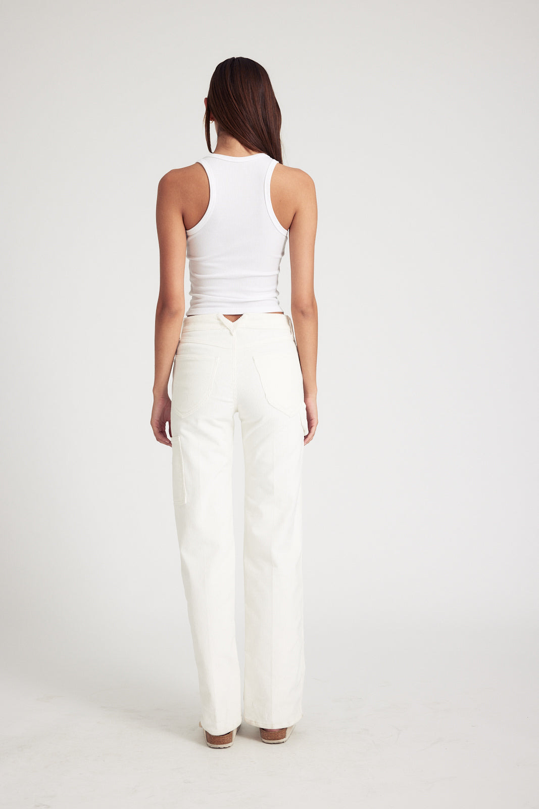 WHITE CORDUROY CARPENTER PANTS - 4