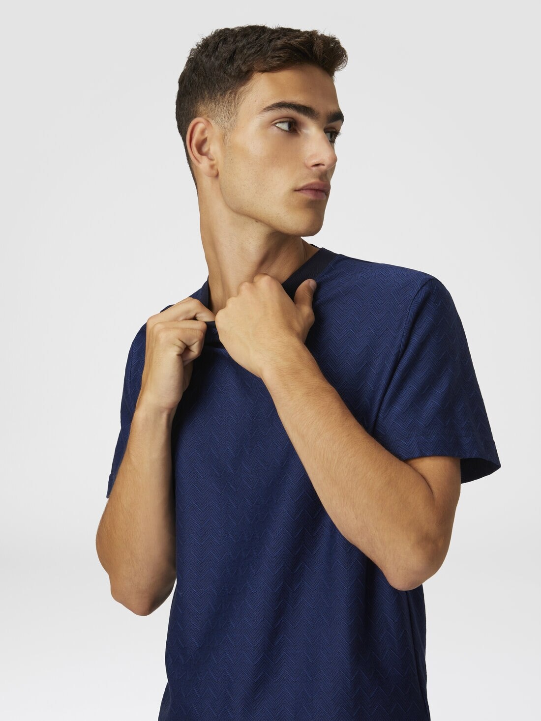 Tone-on-tone zig zag cotton jersey crewneck T-shirt - 4