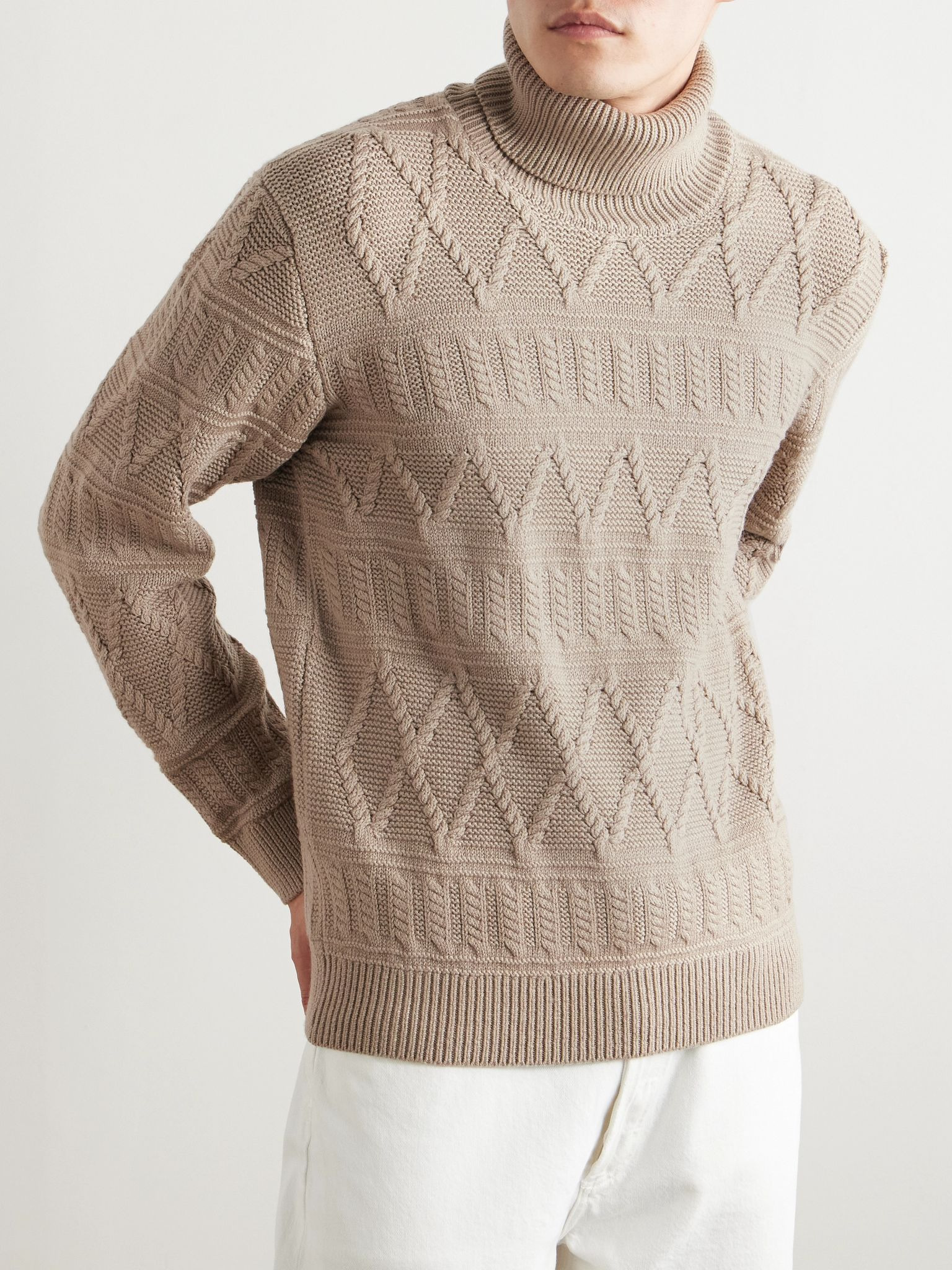 Jacquard-Knit Wool Rollneck Sweater Beige - 3