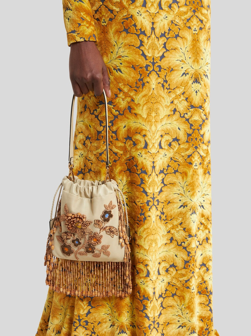 Etro SMALL LEATHER KALISPERA BAG WITH BEADS AND FRINGING outlook