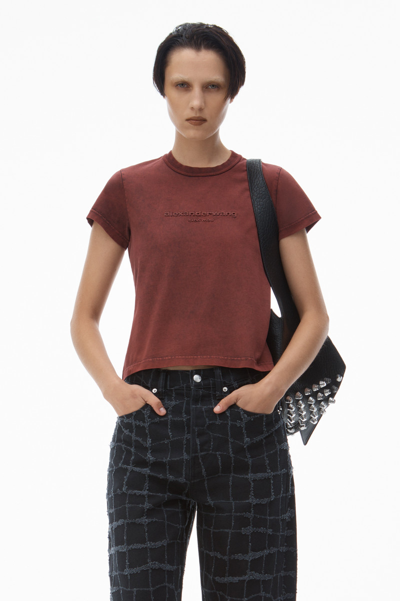 shrunken logo embossed tee in cotton 2