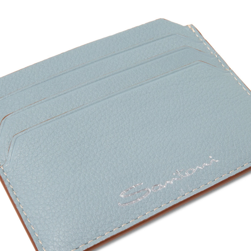 Santoni Light blue tumbled leather credit card holder outlook