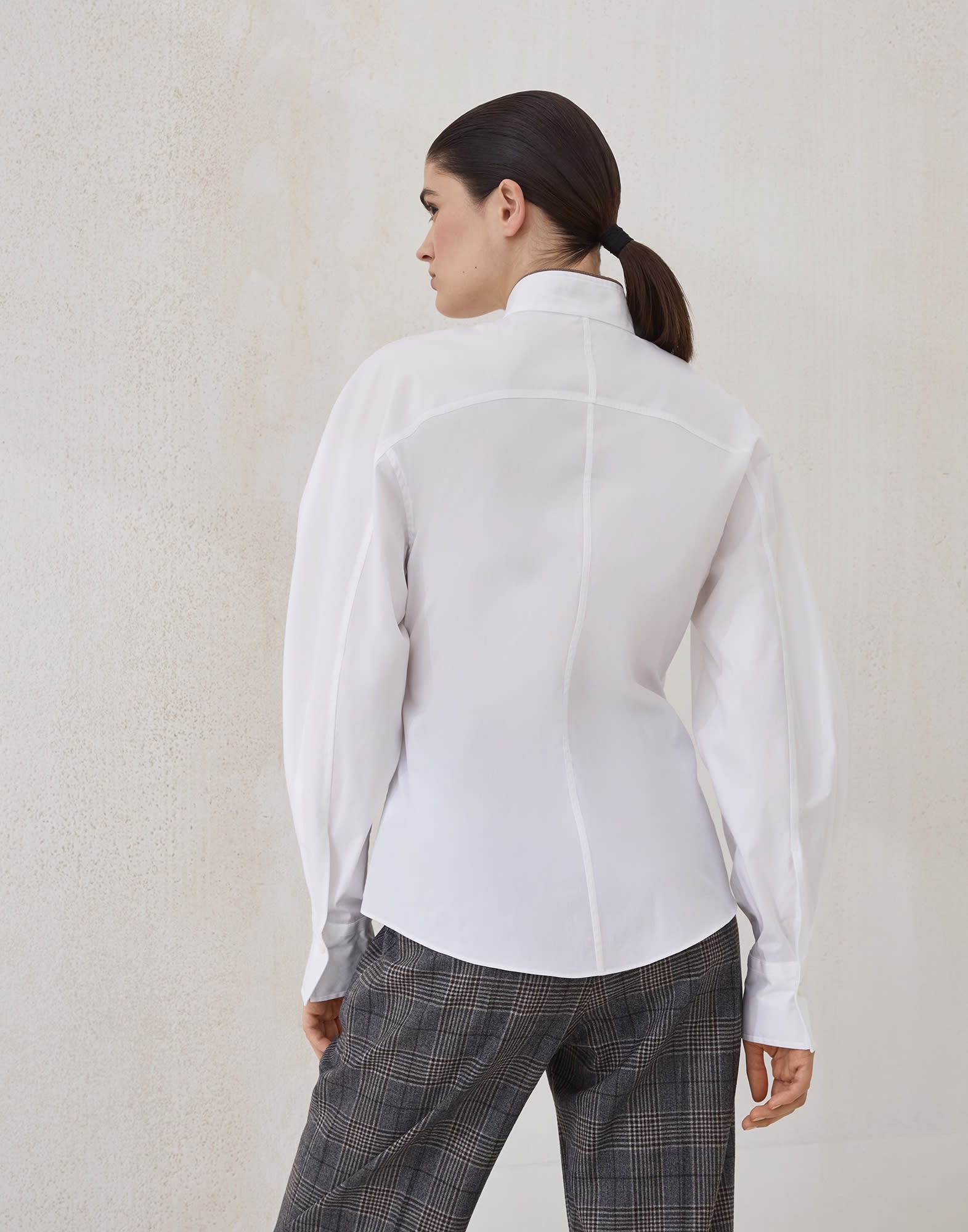 Stretch cotton poplin shirt with shiny collar detail - 2