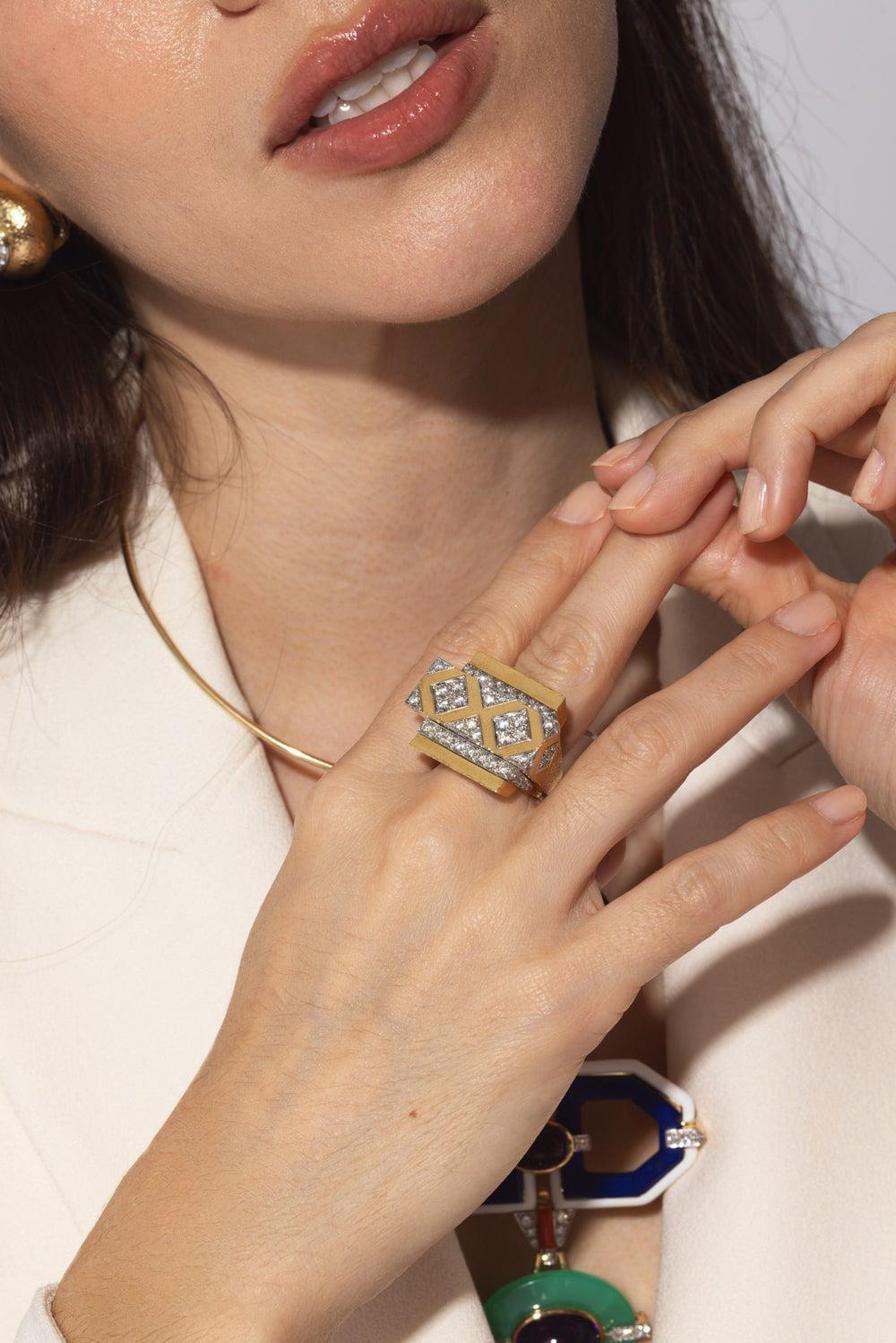 Diamond Cross Beam Ring - 4